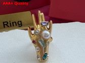 Schiaparelli Hand Ring with Rhinestone in Gold Brass Replica