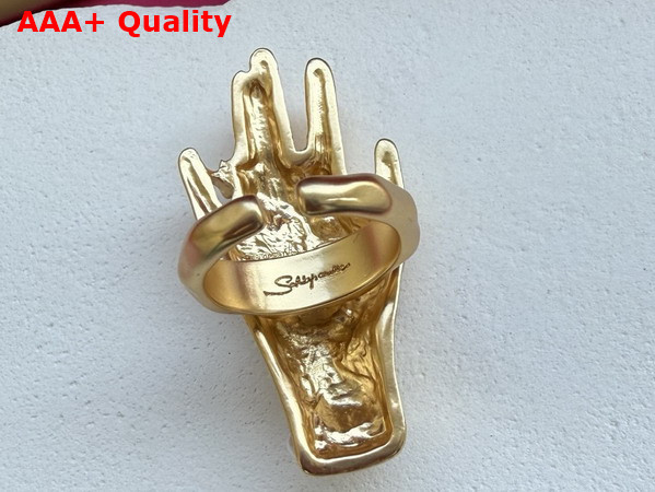 Schiaparelli Hand Ring with Rhinestone in Gold Brass Replica