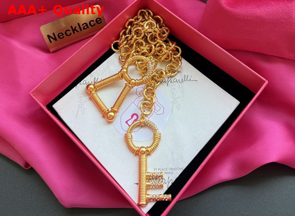 Schiaparelli Key Chain Necklace in Hammered Gold Brass Replica