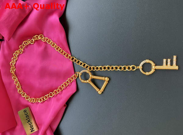 Schiaparelli Key Chain Necklace in Hammered Gold Brass Replica