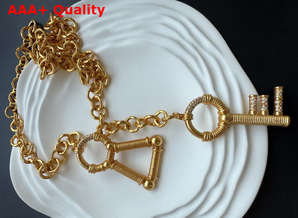Schiaparelli Key Chain Necklace in Hammered Gold Brass Replica