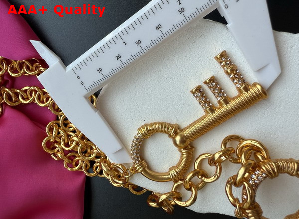 Schiaparelli Key Chain Necklace in Hammered Gold Brass Replica