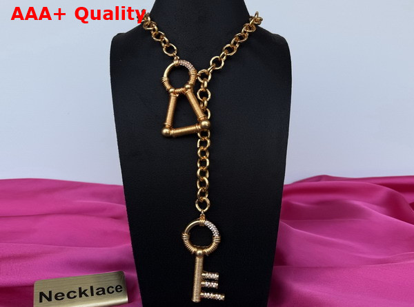 Schiaparelli Key Chain Necklace in Hammered Gold Brass Replica