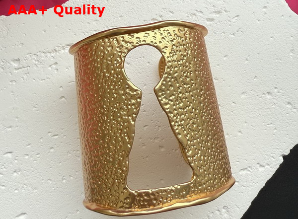 Schiaparelli Keyhole Cuff Bracelet in Hammered Gold Brass Replica