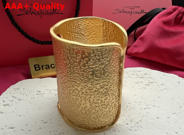 Schiaparelli Keyhole Cuff Bracelet in Hammered Gold Brass Replica