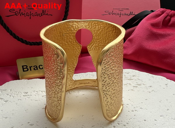 Schiaparelli Keyhole Cuff Bracelet in Hammered Gold Brass Replica
