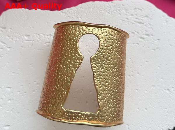 Schiaparelli Keyhole Cuff Bracelet in Hammered Gold Brass Replica
