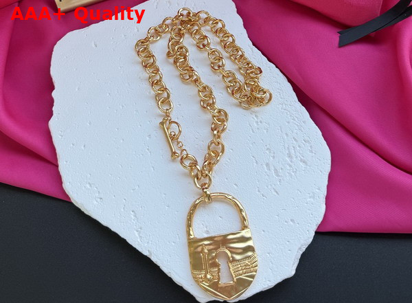 Schiaparelli Padlock Necklace in Hammered Gold Brass Replica