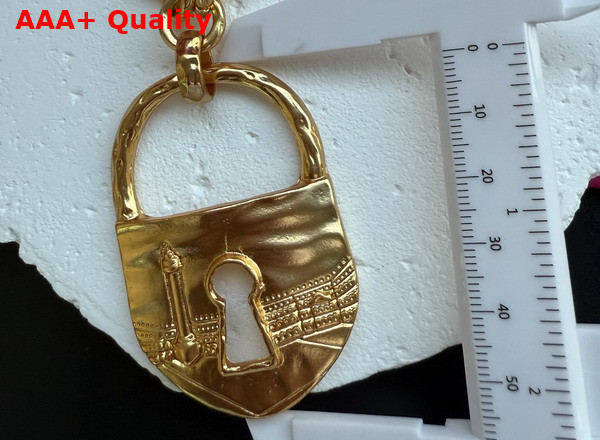 Schiaparelli Padlock Necklace in Hammered Gold Brass Replica