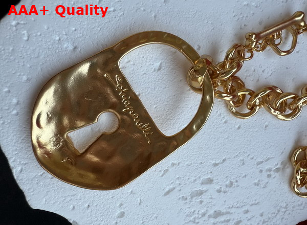Schiaparelli Padlock Necklace in Hammered Gold Brass Replica