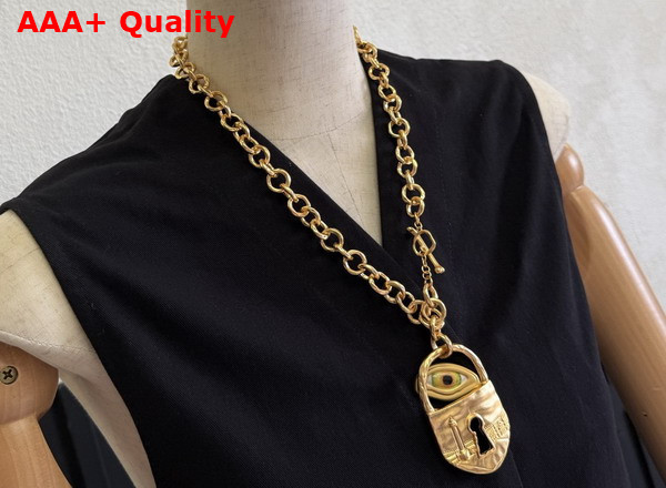 Schiaparelli Padlock Necklace in Hammered Gold Brass Replica