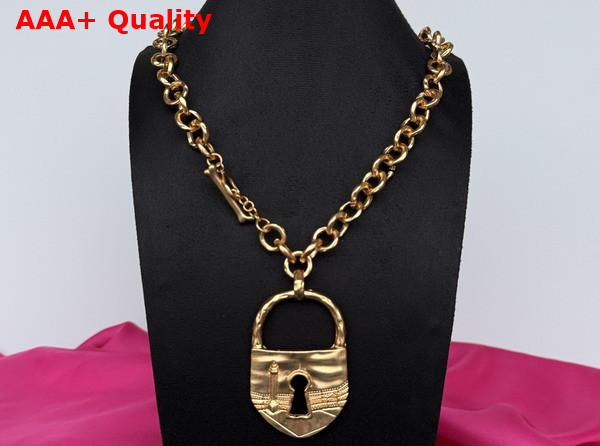 Schiaparelli Padlock Necklace in Hammered Gold Brass Replica