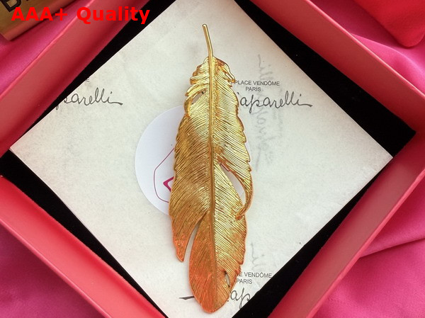 Schiaparelli Plume Brooch in Gold Brass Replica