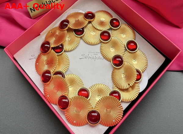 Schiaparelli Suns and Cabochons Necklace in Gold Plated Brass Replica