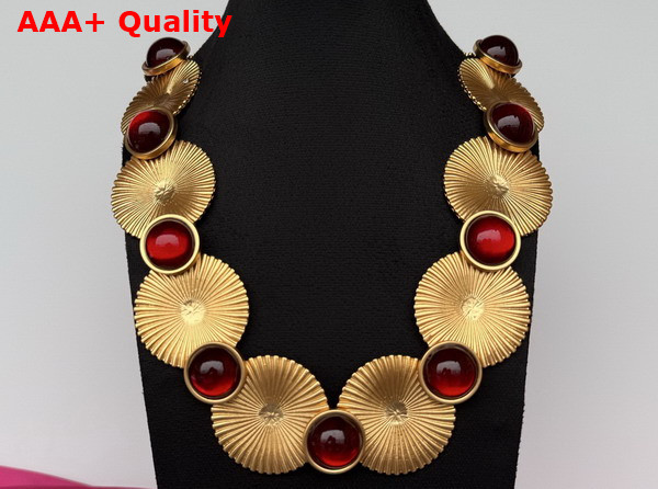Schiaparelli Suns and Cabochons Necklace in Gold Plated Brass Replica