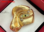 Schiaparelli Visage Brooch in Hammered Gold Brass and Enamel Replica