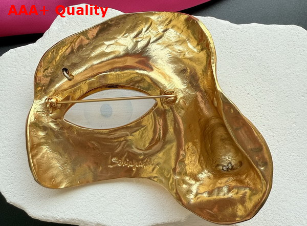 Schiaparelli Visage Brooch in Hammered Gold Brass and Enamel Replica