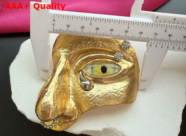 Schiaparelli Visage Brooch in Hammered Gold Brass and Enamel Replica