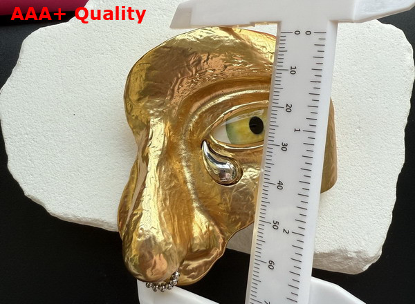 Schiaparelli Visage Brooch in Hammered Gold Brass and Enamel Replica