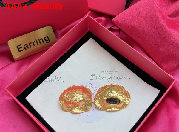 Schiaparelli Wink Earrings in Hammered Gold Brass and Enamel Replica