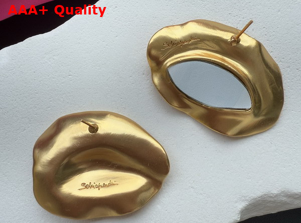 Schiaparelli Wink Earrings in Hammered Gold Brass and Enamel Replica
