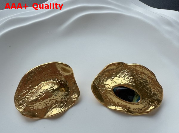 Schiaparelli Wink Earrings in Hammered Gold Brass and Enamel Replica