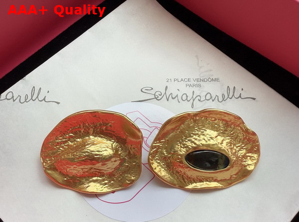 Schiaparelli Wink Earrings in Hammered Gold Brass and Enamel Replica