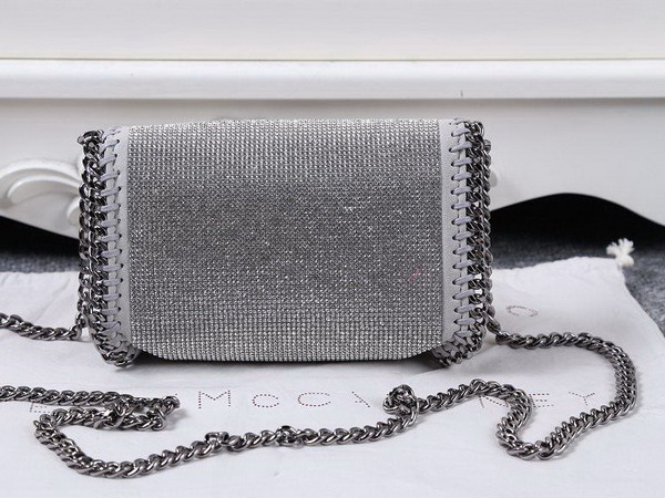 Stella Mccartney Falabella Crystal Stones Shaggy Deer Tiny Bag in Light Grey for Sale