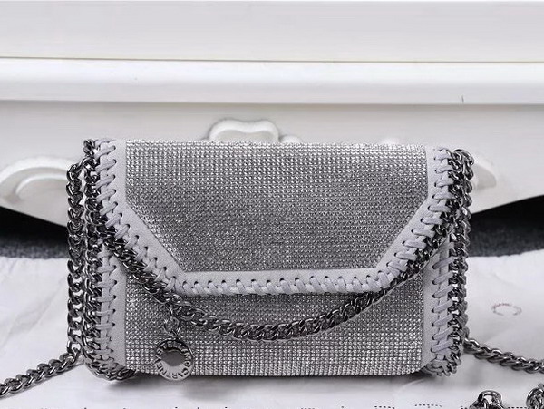 Stella Mccartney Falabella Crystal Stones Shaggy Deer Tiny Bag in Light Grey for Sale
