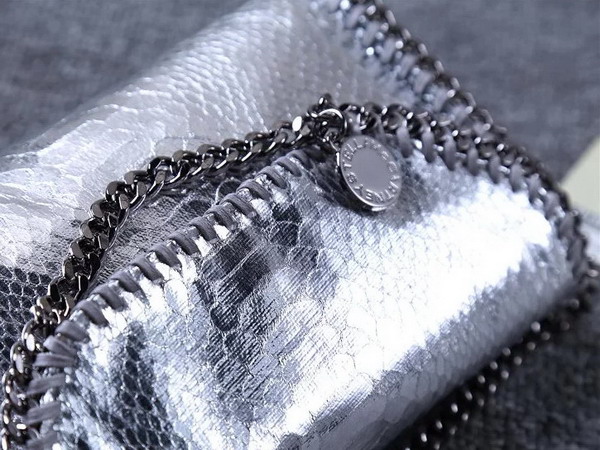 Stella Mccartney Falabella Metallic Alter Snake Tiny Bag in Silver for Sale