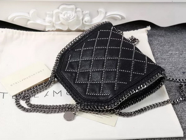 Stella Mccartney Falabella Studded Quilted Shaggy Deer Tiny Tote in Black for Sale