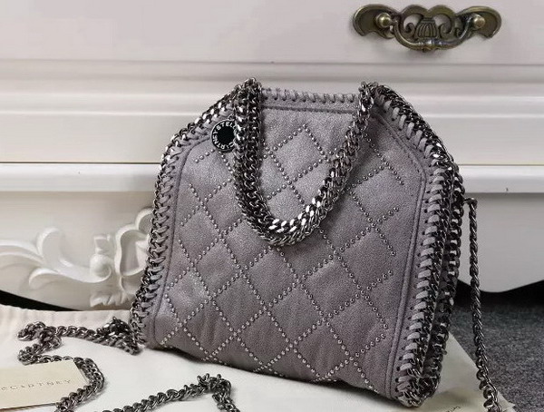 Stella Mccartney Falabella Studded Quilted Shaggy Deer Tiny Tote in Light Grey for Sale