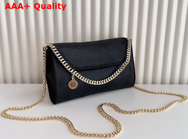 Stella Mccartney Falabella Wallet Crossbody Bag in Black Matte Vegan Shaggy Deer Fabric Replica
