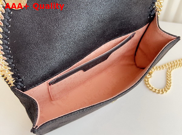 Stella Mccartney Falabella Wallet Crossbody Bag in Black Matte Vegan Shaggy Deer Fabric Replica