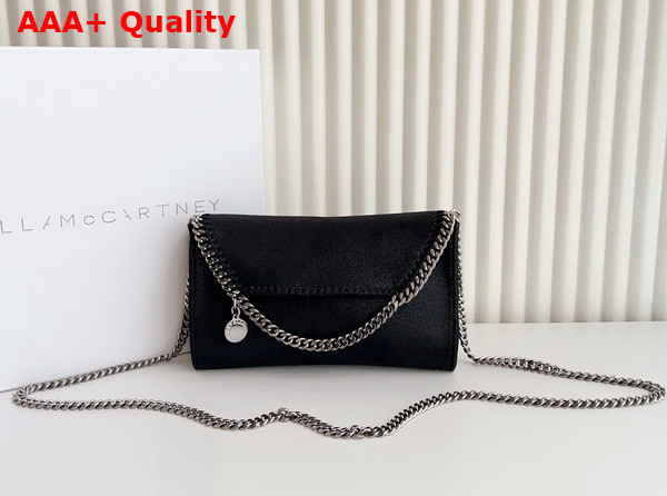 Stella Mccartney Falabella Wallet Crossbody Bag in Black Matte Vegan Shaggy Deer Fabric Replica
