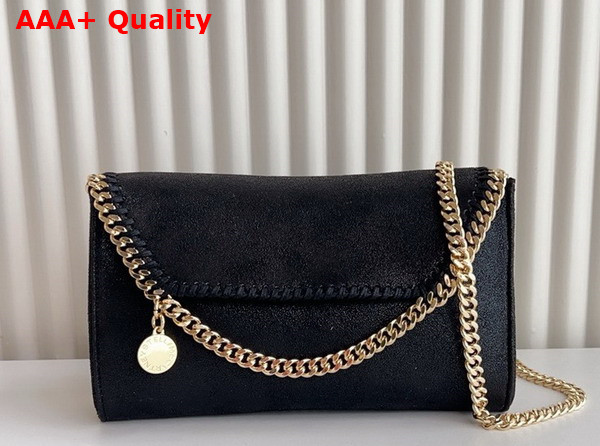 Stella Mccartney Falabella Wallet Crossbody Bag in Black Matte Vegan Shaggy Deer Fabric Replica
