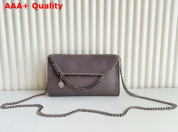 Stella Mccartney Falabella Wallet Crossbody Bag in Ice Grey Matte Vegan Shaggy Deer Fabric Replica