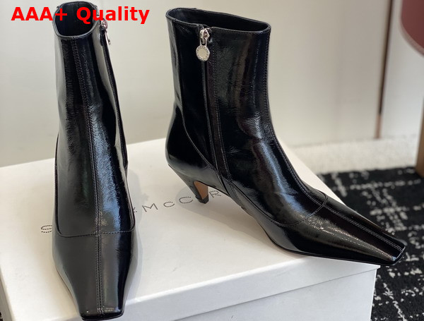 Stella Spur Heeled Ankle Boots in Black Leather Replica