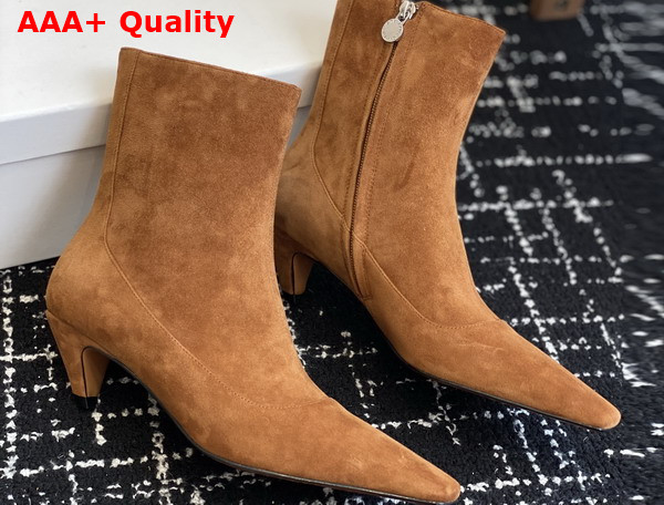 Stella Spur Heeled Ankle Boots in Pecan Vegan Suede Replica