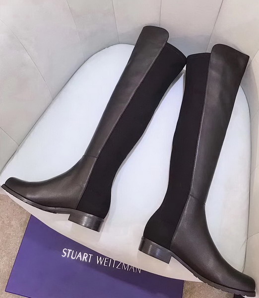 Stuart Weitzman 5050 Boot in Black Smooth Calf with Micro Stretch Back Shaft For Sale
