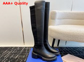 Stuart Weitzman 5050 Soho Boot in Black Lambskin and Fabric Replica