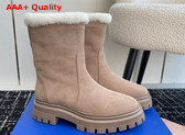 Stuart Weitzman Bedford Chill Moto Bootie in Beige Suede Leather Replica