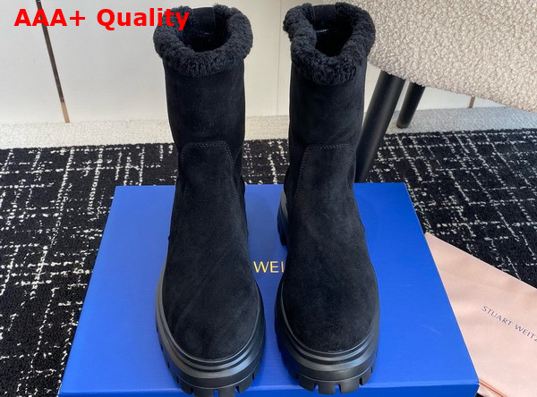 Stuart Weitzman Bedford Chill Moto Bootie in Black Suede Leather Replica