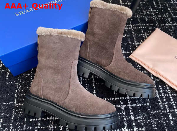 Stuart Weitzman Bedford Chill Moto Bootie in Dark Brown Suede Leather Replica