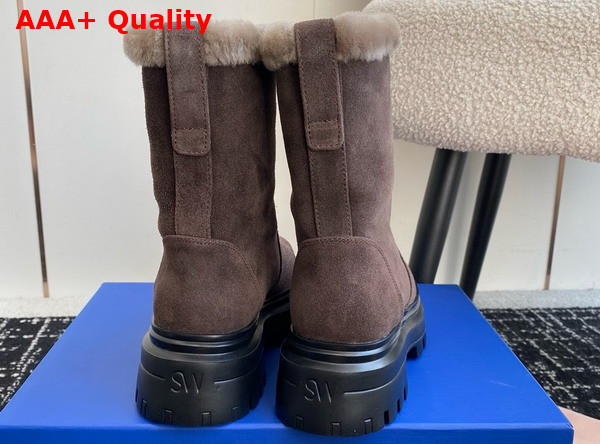 Stuart Weitzman Bedford Chill Moto Bootie in Dark Brown Suede Leather Replica