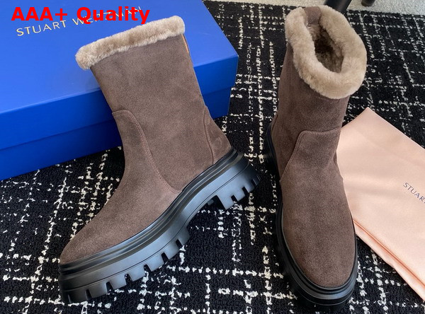 Stuart Weitzman Bedford Chill Moto Bootie in Dark Brown Suede Leather Replica