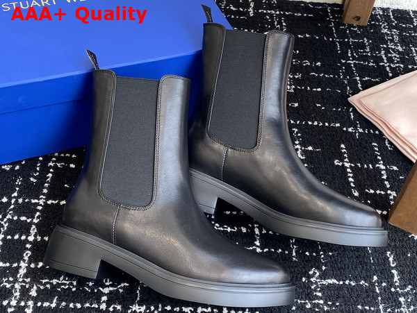 Stuart Weitzman Celia Chelsea Bootie in Black Smooth Leather Replica