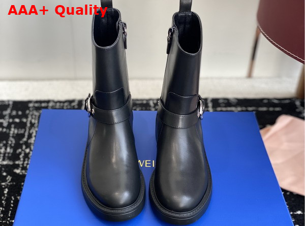 Stuart Weitzman Chrystie Zip Bootie in Black Smooth Leather Replica