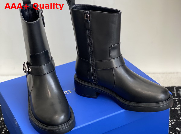 Stuart Weitzman Chrystie Zip Bootie in Black Smooth Leather Replica