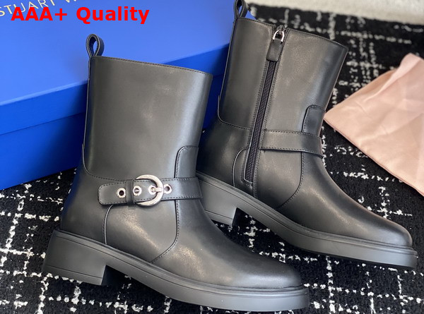 Stuart Weitzman Chrystie Zip Bootie in Black Smooth Leather Replica